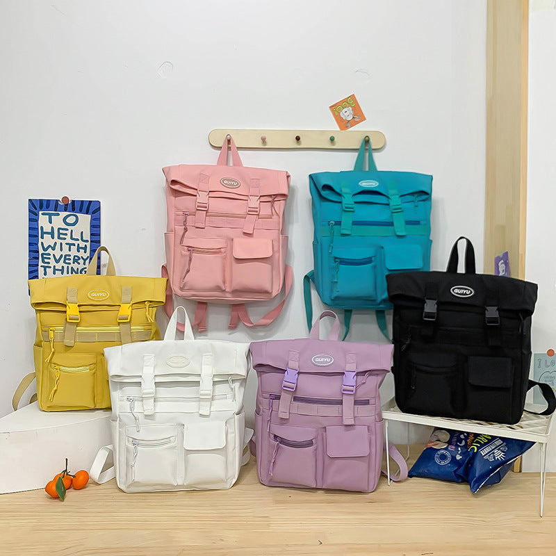 Multi-pocket Backpack Women Fashion Buckle Students School Bags