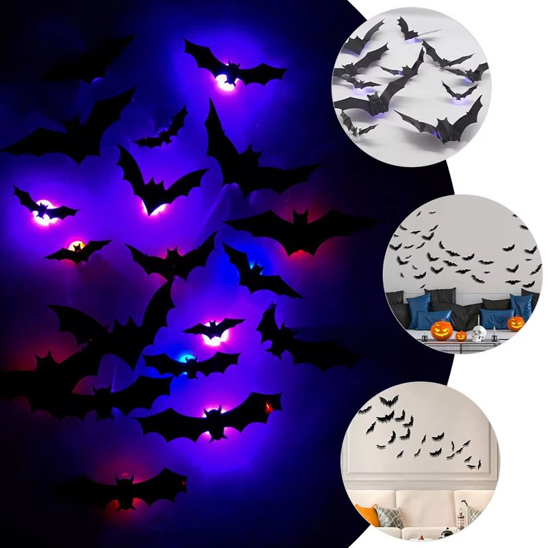 12-36pcs Bats Wall Decor Halloween Decorations With LED Lights Holidays DealSniper.net