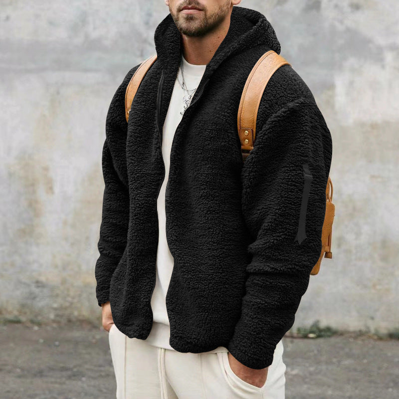 Plush Hooded Jacket Men's Autumn And Winter Fleece