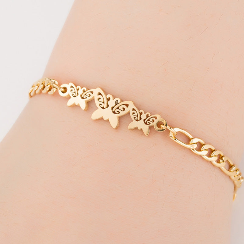 Gold Color Charms Bracelet Femme Stainless Steel Jewelry Gifts Holidays dealsniper-net Butterfly