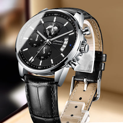 Full-automatic Waterproof Luminous Calendar Watch Jewelry DealSniper.net 209 Silver Case Black Noodles