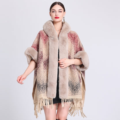 Loose Plaid Plus Cashmere Fur Collar Knitted Inverness Women Gym From House Gradient Ripple Average Size