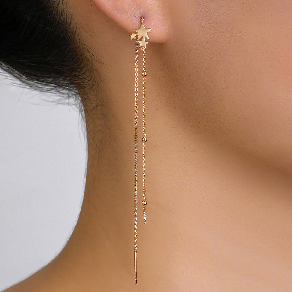 Gold Copper Five-pointed Star Long Tassel Ear Wire Jewelry dealsniper-net