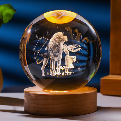 3D Constellation Crystal Ball Night Light Laser Engraved Home Decor DealSniper.net Leo 6mm Crystal Ball Warm Light USB Base