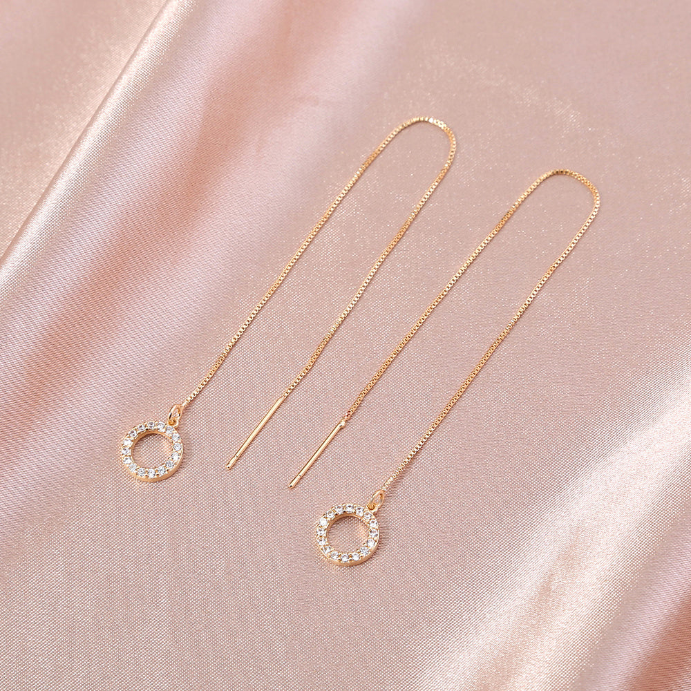 Gold Circle Long Tassel Ear Wire Jewelry dealsniper-net