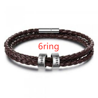 Personalized Mens Braided Genuine Leather Bracelet Stainless Steel