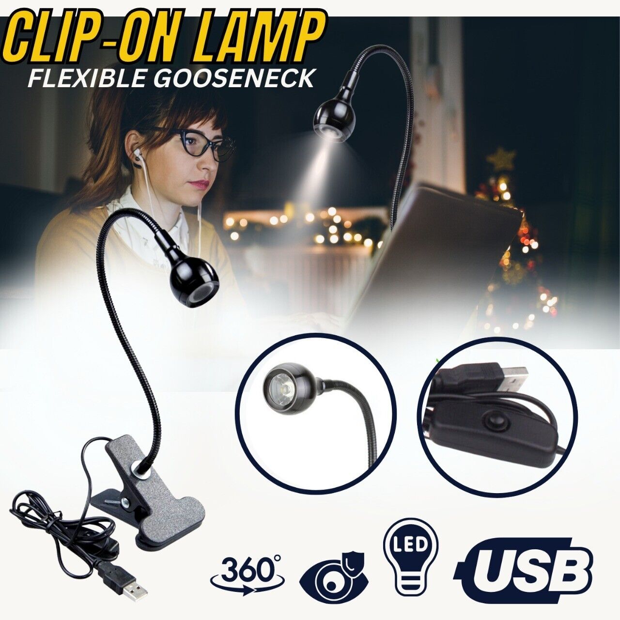 USB Flexible Reading LED Bright Light Book Lamp Clip-on Beside Bed Desk Table Home DealSniper.net