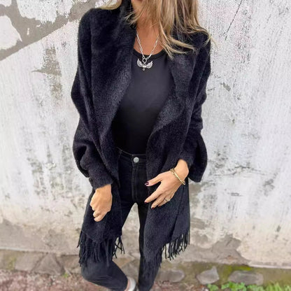 Women's Knitted Batwing Sleeve Cardigan With Tassel Design Women DealSniper.net Black 2XL