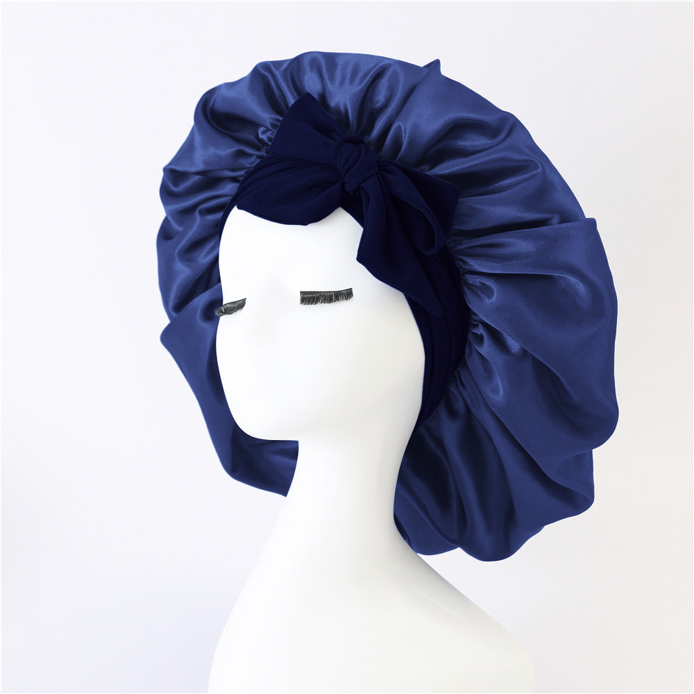 New Silk Bonnet For Sleeping Women Satin Bonnet Hair Bonnet Beauty dealsniper-net Navy Blue