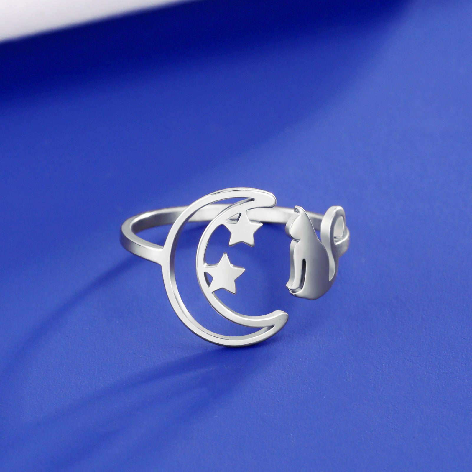 Personalized Simple Women's Crescent Star Cat Ring Jewelry dealsniper-net