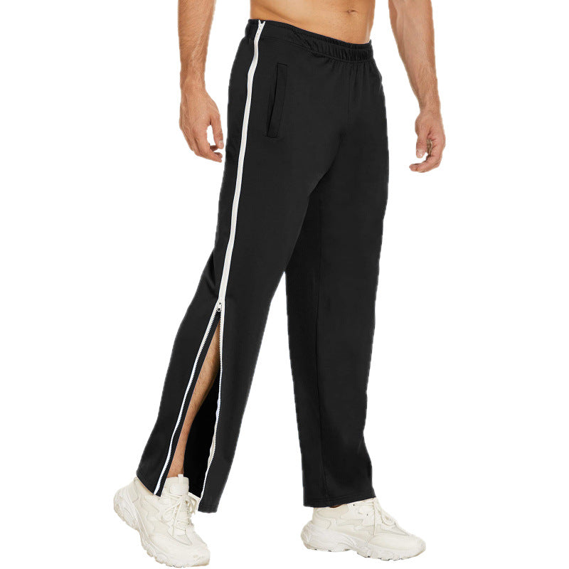 Men Trendy Zip Tearaway Basketball Sweatpants Loose Sports Men Gym From House Black 2XL