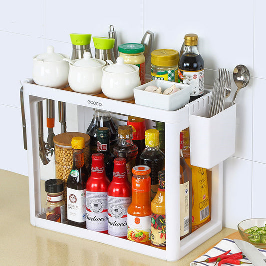 Double-layer kitchen shelf knife rack storage box Kitchen dealsniper-net