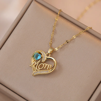 Mother's Day Jewelry High Grade Zircon Heart Flower Necklace Jewelry Gym From House Blue Loving Heart 33