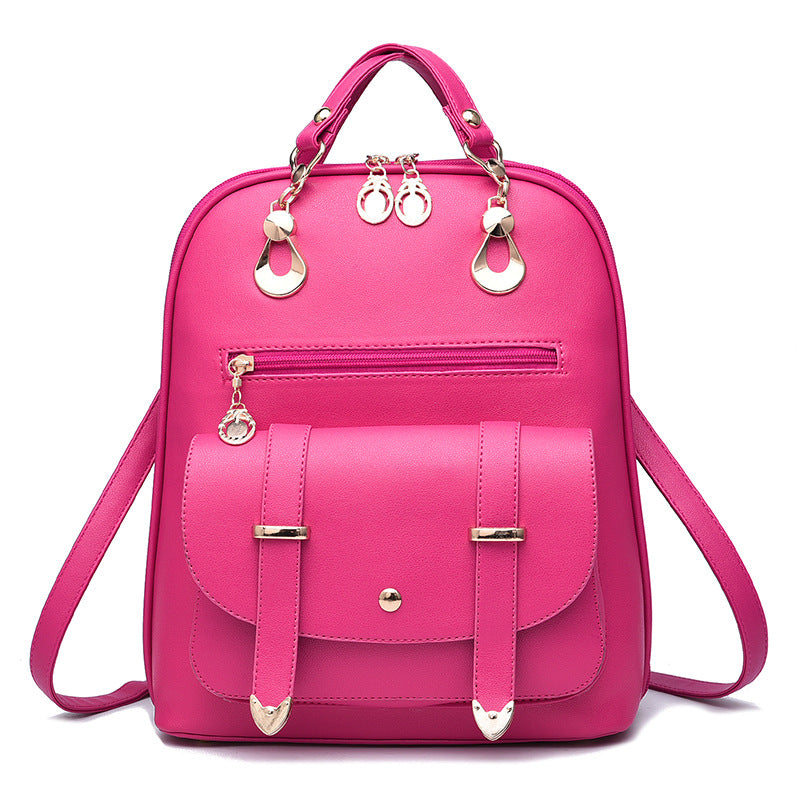 Female bag fashion PU leather dual-use backpack Women DealSniper.net Rose Red