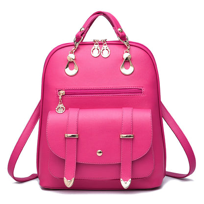 Female bag fashion PU leather dual-use backpack Women DealSniper.net Rose Red
