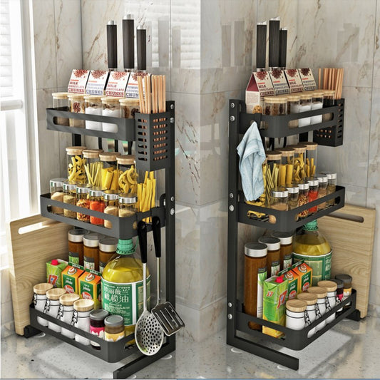 Stainless Steel Kitchen Double-layer Black Seasoning Rack Kitchen dealsniper-net Black 61CMX