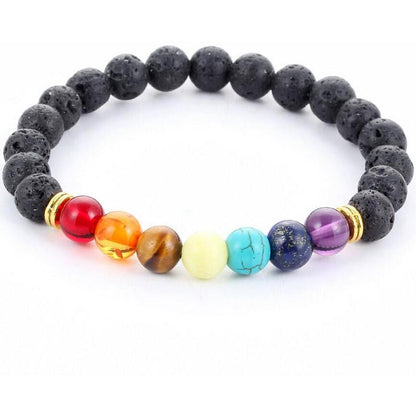 Handmade Black Lava Seven Chakra Healing Balance Beaded Bracelet Jewelry dealsniper-net 1