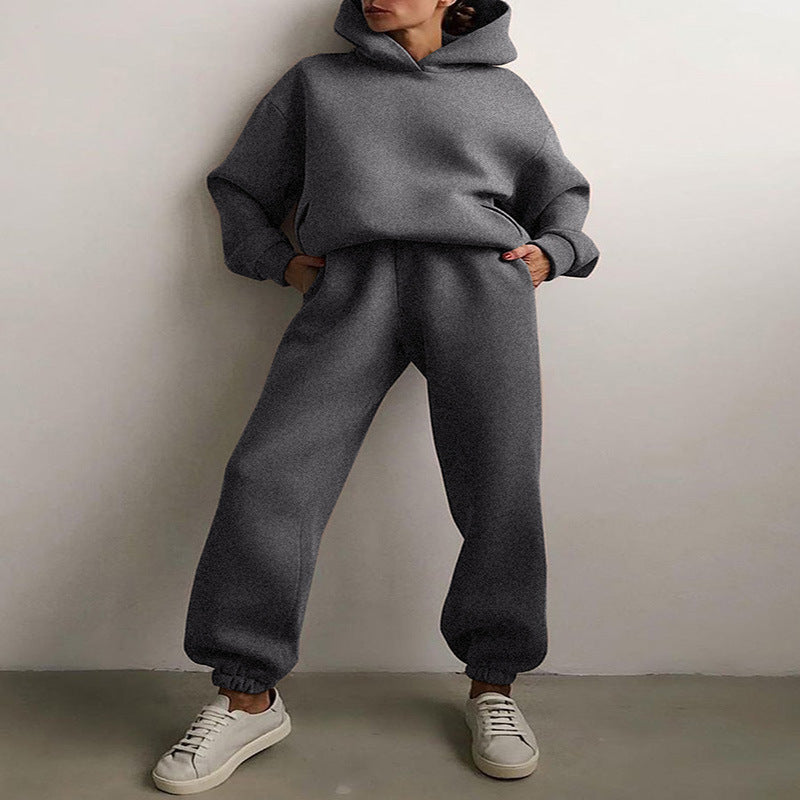 Women's Casual Hooded Sweater Two-piece Suit Clothes Hoodie Tracksuit Women DealSniper.net Dark grey L