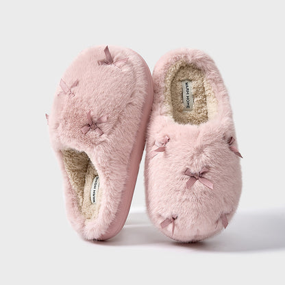 Women's Cute Plush Home Slippers Butterfly Knot Cotton Slippers Women dealsniper-net Sweetheart Pink 36to37