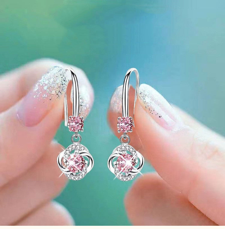 Stud Earrings Four-leaf Clover Personality Super Fairy Ear Hooks Jewelry dealsniper-net Pink