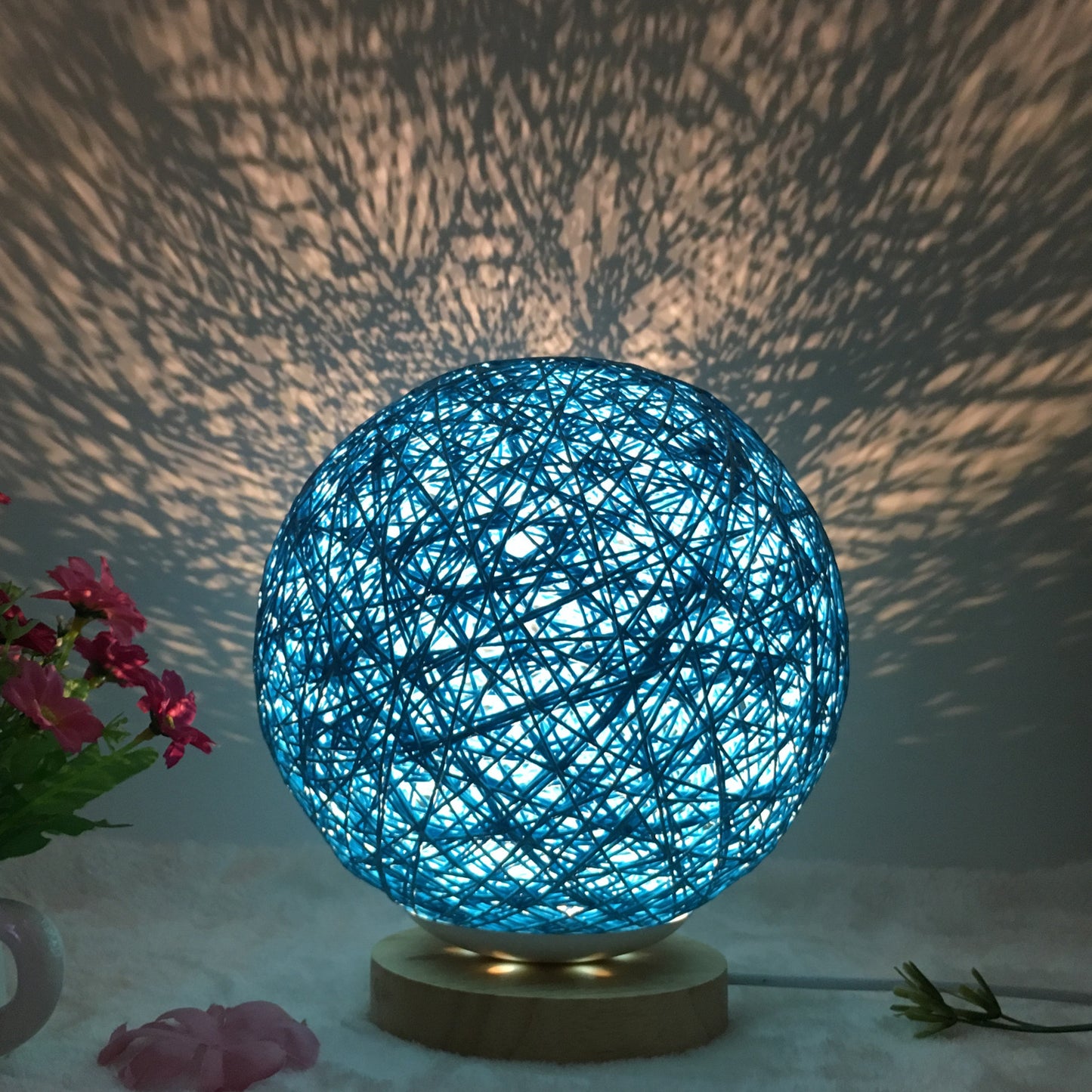 Creative Linen Table Lamp Novel and Unique LED Intelligent Home Decor Gym From House Blue round Button 20cm