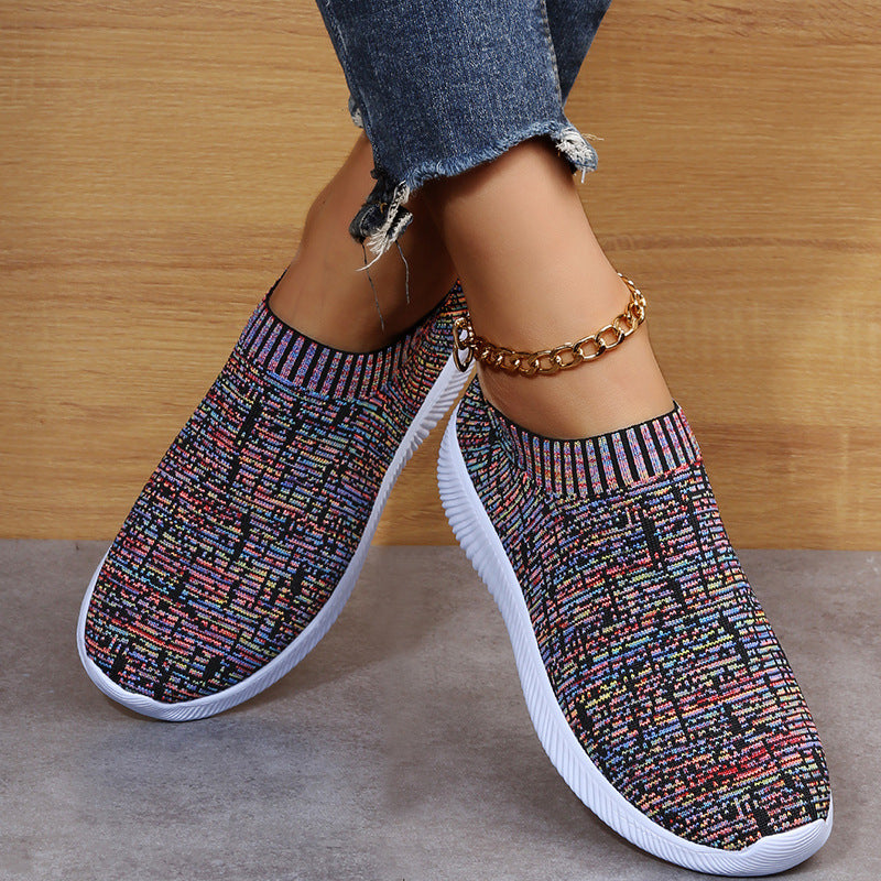 Stripe Knit Sock Shoes Flats Sneakers Running Walking Loafers Women dealsniper-net