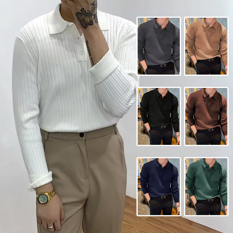 Lapel Texture Stretch Slim Knit Polo Shirt Men Polo Shirt Fashion Men DealSniper.net