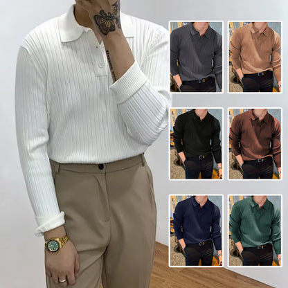 Lapel Texture Stretch Slim Knit Polo Shirt Men Polo Shirt Fashion Men DealSniper.net