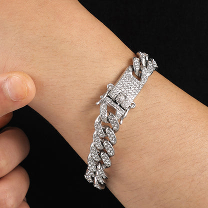 Hip Hop Trend Full Diamond Cuban Link Chain Men's Bracelet Jewelry Gym From House