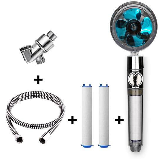 Propeller Driven Shower Head With Stop Button And Cotton Filter