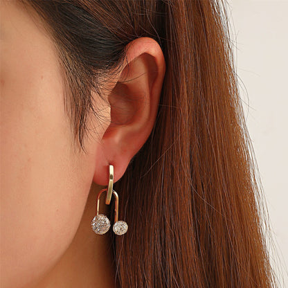 Copper Inlaid Zircon Hollow Small Gold Ball Earrings Jewelry dealsniper-net