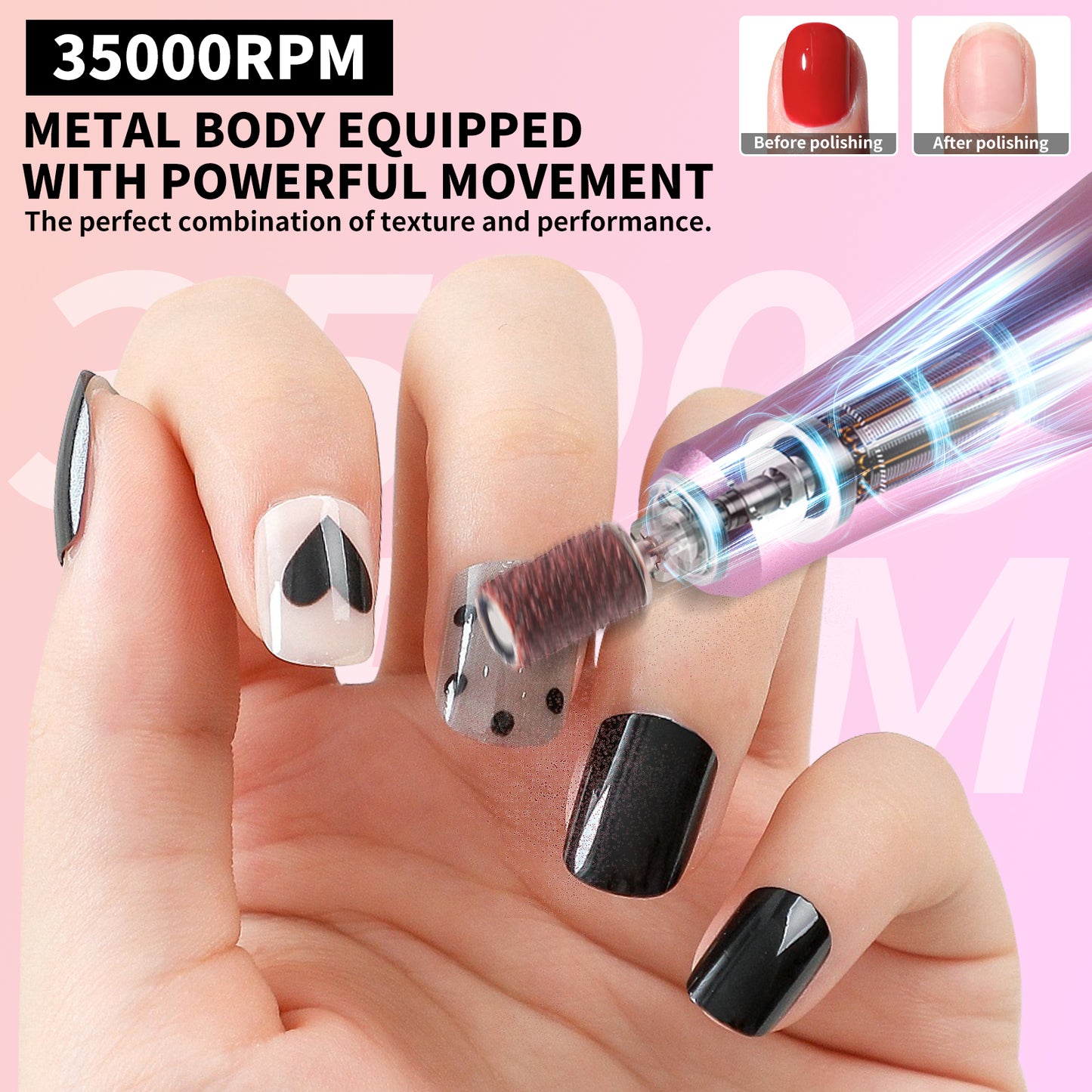 Portable Electric Nail Drill Cordless, 35000 RPM Electric Nail File Beauty dealsniper-net