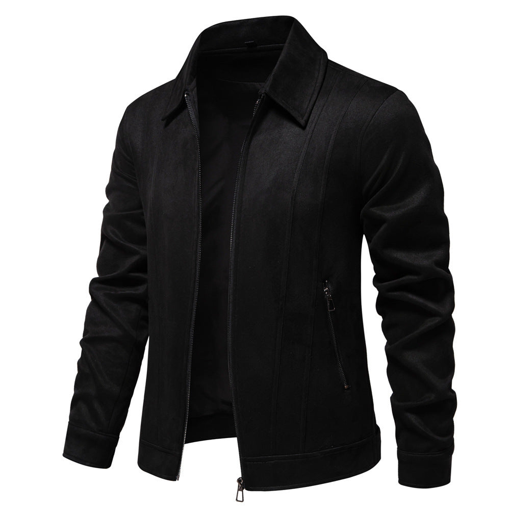 Fashion Lapel Zipper Jacket Autumn And Winter Solid Suede Coat Men DealSniper.net Black 2XL