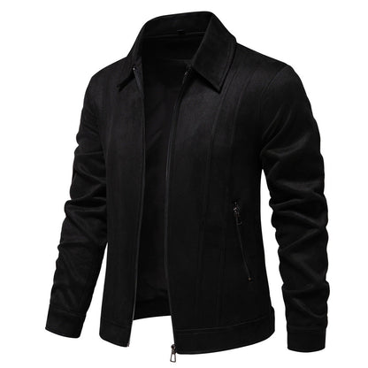 Fashion Lapel Zipper Jacket Autumn And Winter Solid Suede Coat Men DealSniper.net Black 2XL