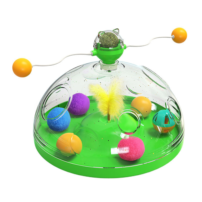 Meows Windmill Funny Cat Toys Interactive Multifunctional Turntable Pets dealsniper-net Cat treasure box Green