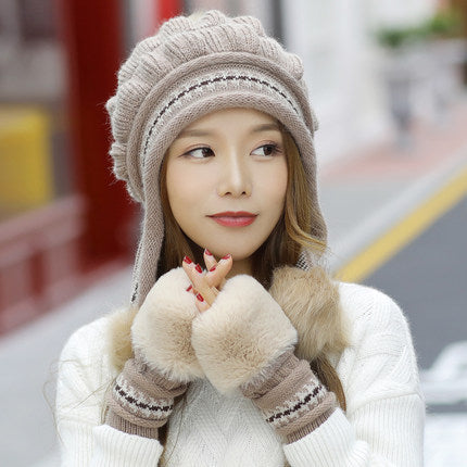 Cozy Knit Fleece-Feel Beanie With Ear Flaps & Pompom