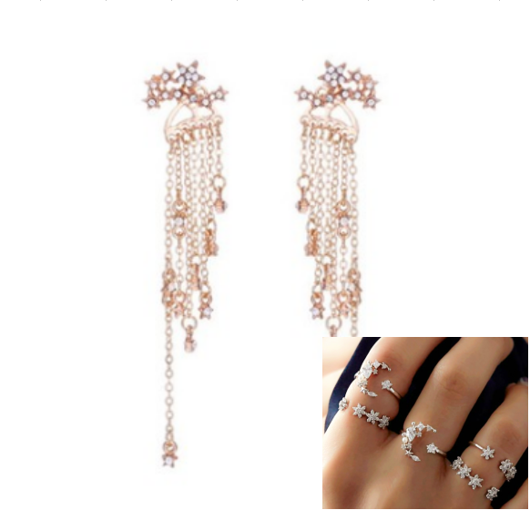 Shining Star Tassel Earrings Back Hanging Exquisite Earrings Jewelry dealsniper-net 1 set Gold