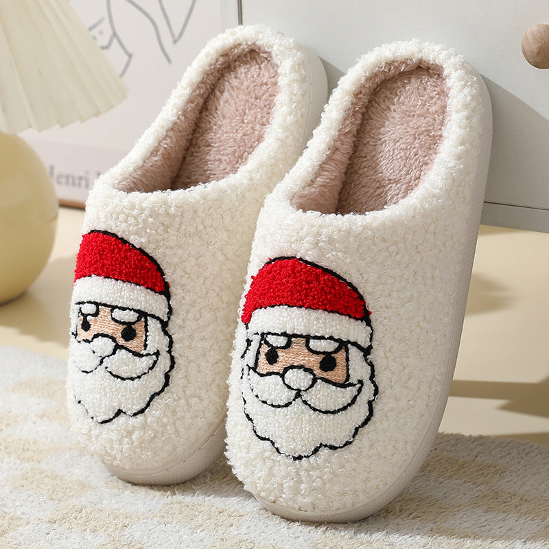 Christmas Home Slippers Cute Cartoon Santa Claus Cotton Slippers For Women And Men Couples Winter Warm Furry Shoes Women DealSniper.net Santa Claus 36or37