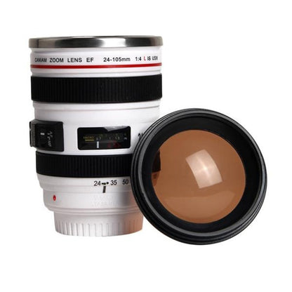Stainless Steel Camera Lens Travel Mug Travel dealsniper-net White