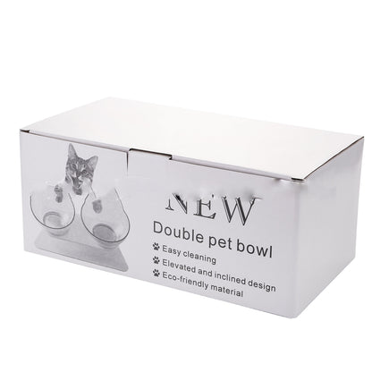 Non Slip Double Cat Bowl With Raised Stand Pet Food Pets dealsniper-net Double bowl box