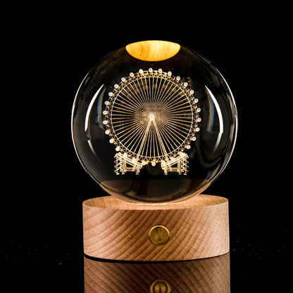 Luminous Galaxy Crystal Ball Decoration 3D Laser Inner Carving Home Decor DealSniper.net Ferris wheel 6cm6cm color light connection