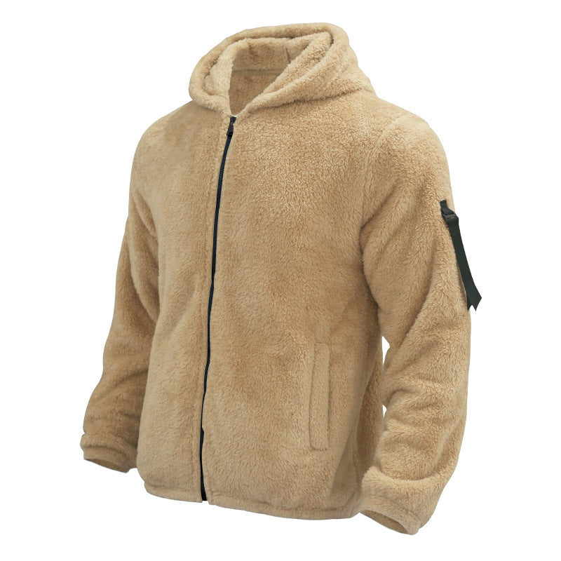 Plush Hooded Jacket Men's Autumn And Winter Fleece