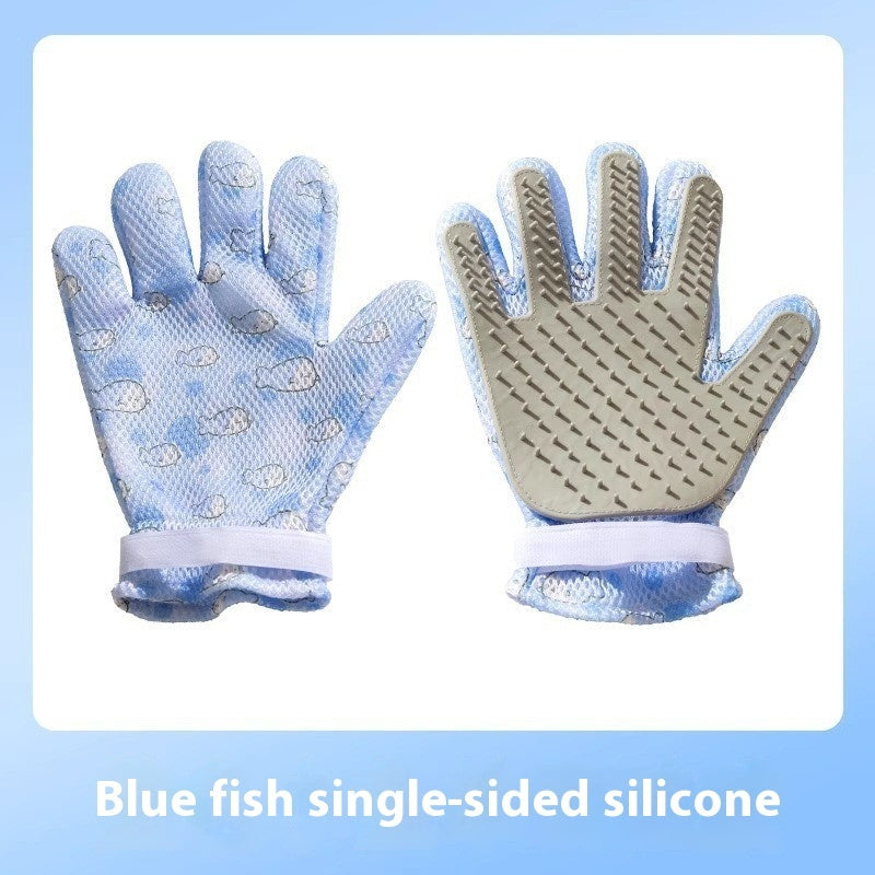 Pet Bath Cat Petting Gloves Double-sided Floating Hair Comb Pets Gym From House Blue Little Fish Single side