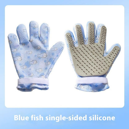Pet Bath Cat Petting Gloves Double-sided Floating Hair Comb Pets Gym From House Blue Little Fish Single side