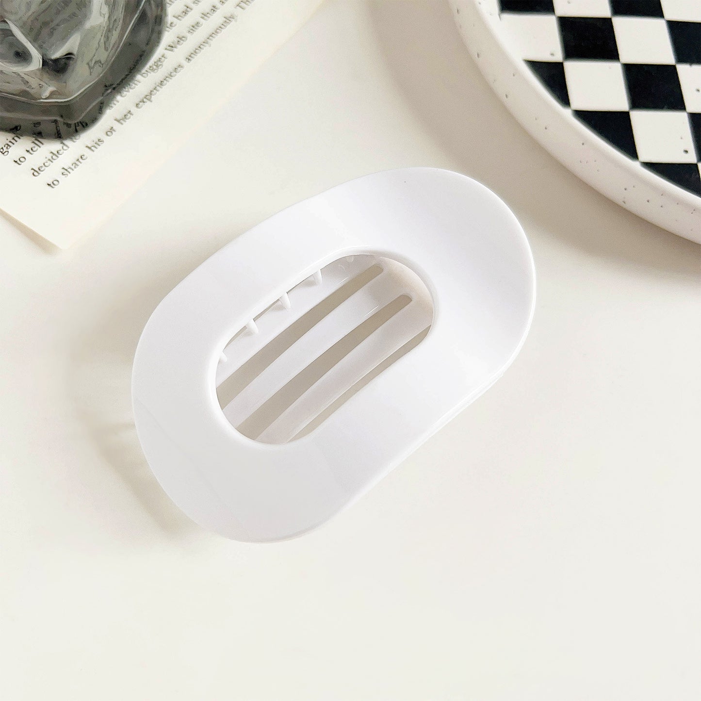 Flat Oval Barrettes Back Head Hair Claw Women DealSniper.net Glossy White Pc