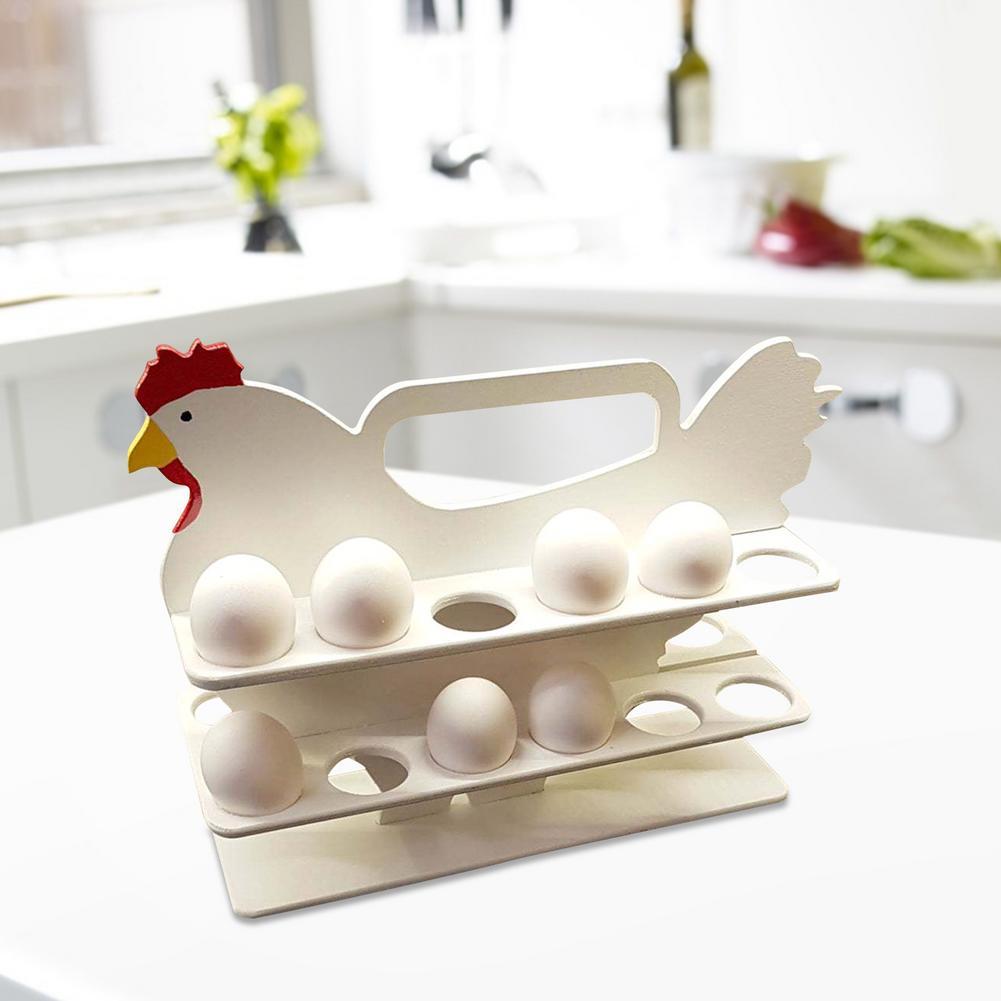 12 Cells Chicken Shape Egg Shelf Portable Wooden Case Kitchen dealsniper-net