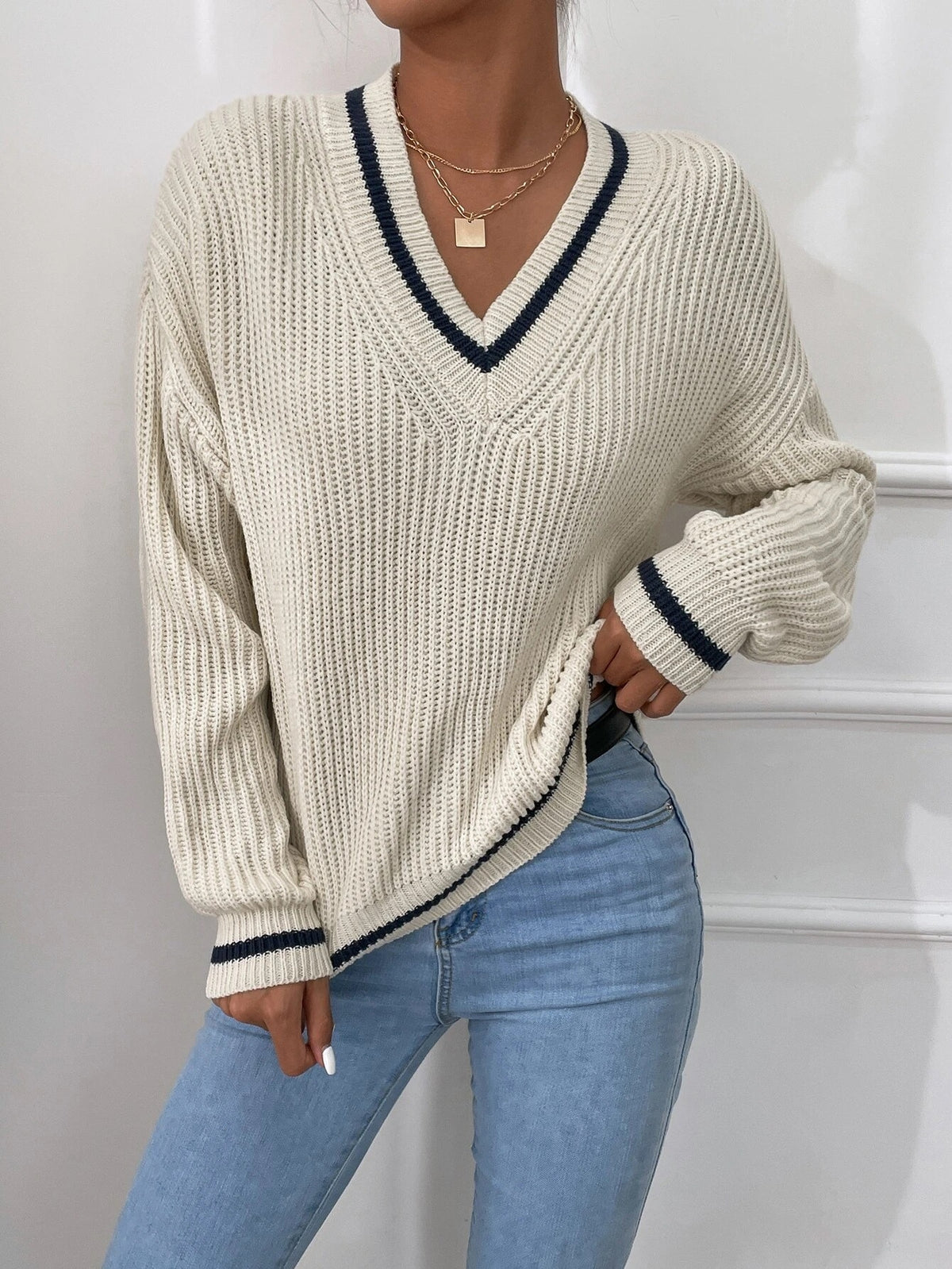Winter Women's Clothes Cable Knit V Neck Sweaters Casual Women Gym From House
