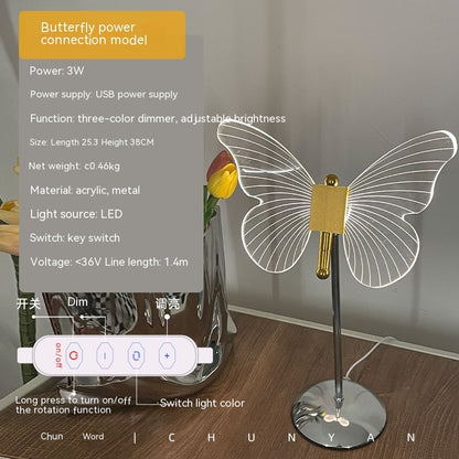 USB Night Light Bedside Table Ambience Light LED Crystal Home Decor Gym From House 3w Butterfly USB Plug In