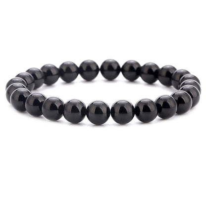 Natural Stone Beads Black Lava Rock Stone White Stretch Charm Strand Bracelet