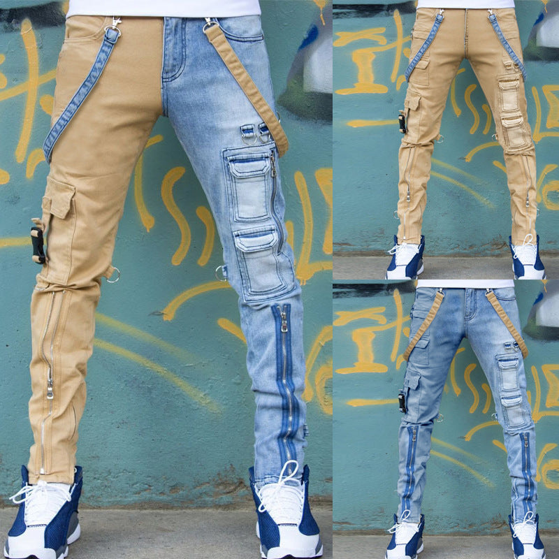 Color Block Wash Jeans Men's Trendy Brand Slim Straight-leg Pants Men dealsniper-net